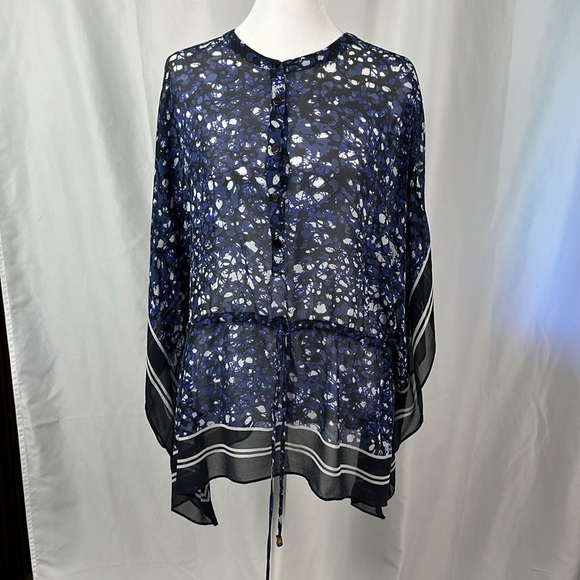 MICHAEL KORS Printed Draw String Tie Kimono Sleeve Handkerchief Blouse - Picture 5 of 13